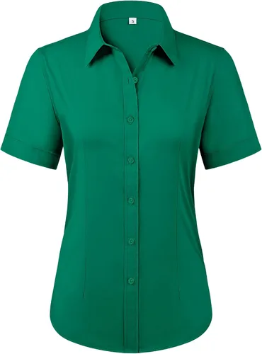 Miniatura 17 de Siliteelon - Camisas de vestir con protección contra manchas, sin arrugas, de manga corta, color liso, con botones, para mujer