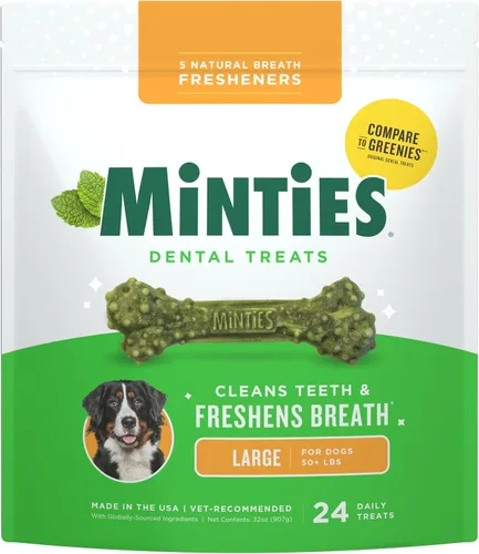 Miniatura 19 de Minties Golosinas dentales en hueso para perros, Golosinas dentales pequeñas para perros, 5-25 libras, Limpian dientes, Combaten el mal aliento