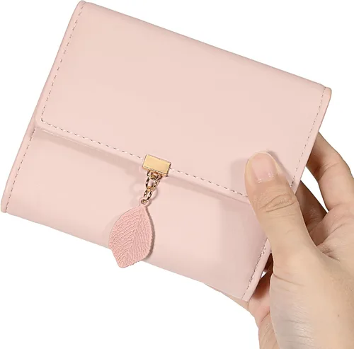 Miniatura 95 de UTO - Cartera pequeña RFID de piel sintética con dije de hoja, cierre de cremallera y tarjetero.