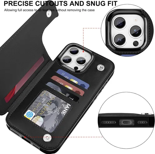 Miniatura 3 de Bizzib Funda Wallt para iPhone 14 Pro Max con tarjetero, piel sintética de alta calidad con soporte plegable, ranuras para tarjetas, protección