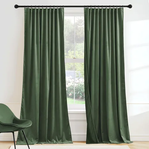 RYB HOME Cortinas elegantes de terciopelo verde de 108 pulgadas de largo, bloqueo de luz, aislamiento térmico, elegantes cortinas de terciopelo con