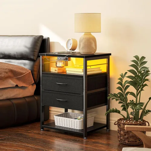 Miniatura 3 de AODK Mesita de noche con estación de carga, mesa auxiliar para dormitorio, mesita de noche alta con cajones, mesita de noche pequeña