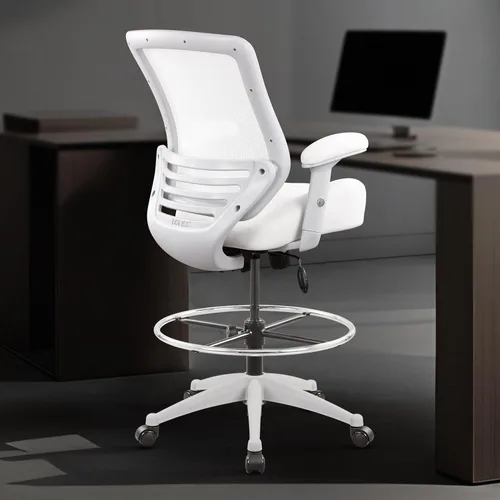 Miniatura 4 de BOLISS Silla de redacción ergonómica de malla de 400 libras, anillo de pie ajustable grande, reposabrazos ajustable en altura (Wht)