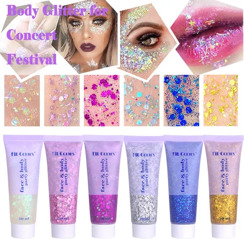Miniatura 4 de Gel con purpurina para el cuerpo y la cara: Accesorios para conciertos de cantantes, disco, festival, rave, maquillaje con purpurina facial, 150 ml