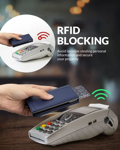 Miniatura 5 de VULKIT Tarjetero con ventana de identificación, tarjetas emergentes, delgada, de cuero, con protección RFID, hasta 12 tarjetas, funda para tarjetas