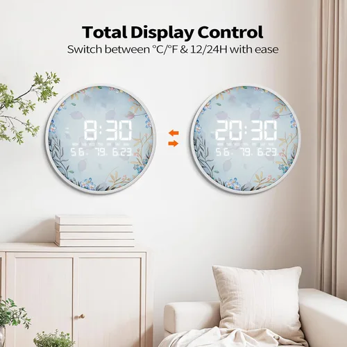 Miniatura 6 de Reloj de pared digital inteligente iluminado con calendario de temperatura, reloj de pantalla grande, reloj LED moderno de 12/24 horas para sala