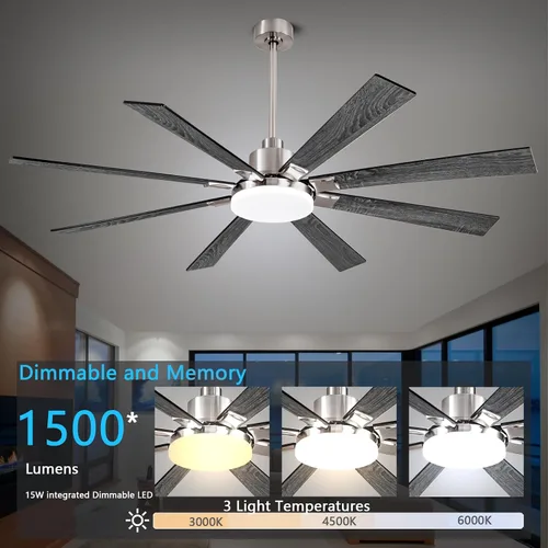 Miniatura 7 de Ventiladores de techo grandes de 72 pulgadas, ventilador de techo con control remoto e interruptor de pared, motor de CC silencioso reversible de 6