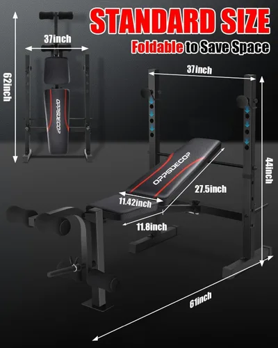 Miniatura 5 de OPPSDECOR Standard Weight Bench Set with Squat Rack, 600LBS Adjustable Bench Press Set with Leg Extension and Leg Curl, Foldable Flat Incline