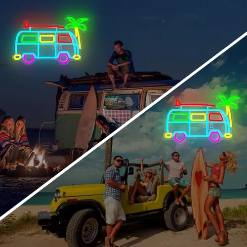 Miniatura 7 de Letrero LED de neón de surf Van para campamento, regulable, retro, autobús, luces de neón, para viajes, autobús, decoración de pared, decoración
