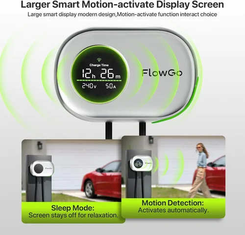 Miniatura 4 de Cargador FlowGo de Nivel 2 para Tesla 50A Cargador Inteligente para Hogar NACS 240V Cargador Tesla 50 Apms Pantalla de Gran Tamaño Activada por