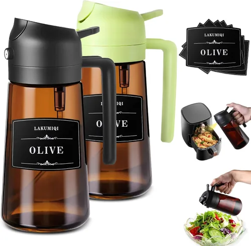 Miniatura 8 de LAKUMIQI Pulverizador de aceite de oliva 2 en 1 para freidora de aire, dispensador de aceite de vidrio de 16 onzas y rociador de aceite de cocina