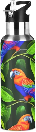 Miniatura 8 de Insulated Stainless Steel Water Bottle with Straw 20 Oz, BPA-Free Sports Water Bottle with Straw for Gym Outdoor Travel School, Vibrant Birds Green