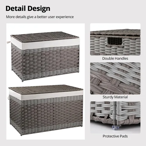 Miniatura 7 de OIAHOMY Cesta de almacenamiento con tapa, cesta de mantas de 42.3 galones (160L) con forro extraíble, cesta de mimbre sintético con asa, plegable