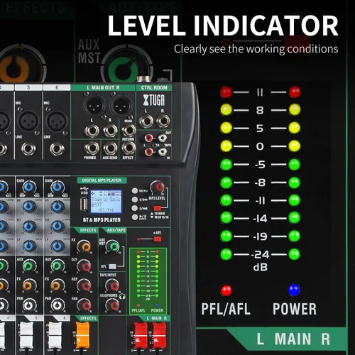 Miniatura 7 de XTUGA Mezclador de Audio de 6 Canales, Tablero Mezclador de Sonido, Interfaz de Audio, Consola Mezcladora para DJ, Podcast, Estudio, Karaoke, Equipo