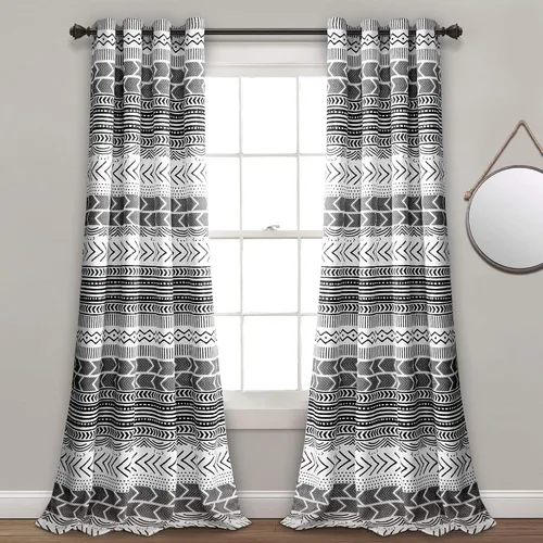 Lush Decor Hygge - Par de paneles de cortinas para ventana con filtro de luz, 84 x 52 pulgadas, color blanco y negro