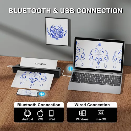 Miniatura 4 de Impresora de plantillas de tatuaje, máquina de tatuaje para artistas y principiantes, sin papel de transferencia, impresora Bluetooth inalámbrica