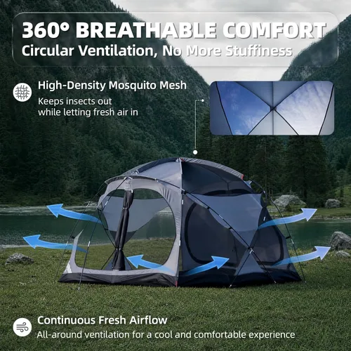 Miniatura 5 de EchoSmile Tiendas de campaña para camping, tienda impermeable a prueba de viento con múltiples postes, tienda de campaña de cúpula amplia para 3-5