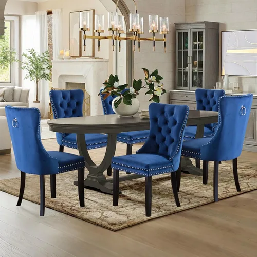 Miniatura 53 de Juego de 2 sillas de comedor tapizadas de terciopelo, sillas laterales de cocina de estilo moderno con ribete de cabeza de clavo y patas de madera