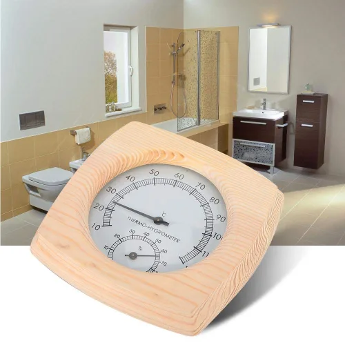 Miniatura 4 de Fdit Termómetro higrotermógrafo de madera para sauna higrómetro Sala de sauna Spruce Dial de madera humedad Medidor de temperatura Monitor