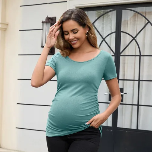 Miniatura 206 de GINKANA Blusas de maternidad de manga corta, diseño floral, fruncido, casual, para mamá, para embarazo