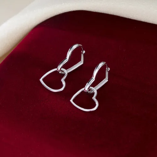 Miniatura 5 de SLUYNZ Aretes de aro de plata de ley 925 con forma de corazón para mujeres, adolescentes y niñas, aretes de aro de doble corazón
