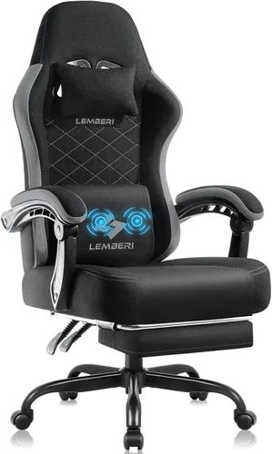Miniatura 9 de LEMBERI Silla para videojuegos, sillas de videojuegos grandes y altas de tela con reposapiés, soporte lumbar de masaje, silla ergonómica