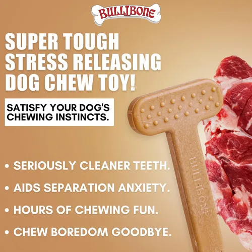 Miniatura 2 de Bullibone Juguete masticable de nailon para perros masticadores agresivos, hueso de higiene dental con sabor a carne de res, juguetes duraderos