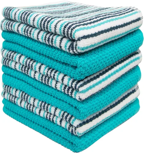 Miniatura 4 de Toallas de cocina de 16 x 26 pulgadas, paquete de 6 toallas de mano grandes de algodón, paños de cocina, diseño de rayas de palomitas de maíz, juego