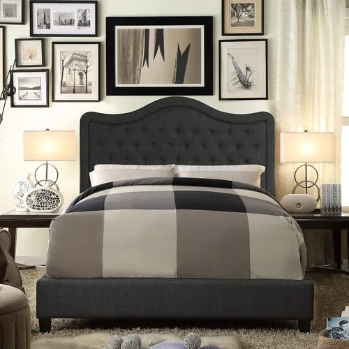Miniatura 8 de Rosevera Grayson - Cama de cabecera ajustable con poliéster fino y acolchado de botones para dormitorio, matrimonial, color ceniza Gris