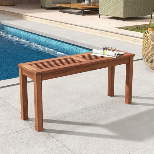 Miniatura 4 de RELAX4LIFE Banco de madera para exteriores, banco de patio con asiento de listones, marco de madera maciza resistente a la intemperie, banco