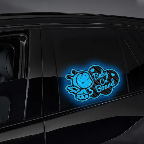 Miniatura 5 de Calcomanías reflectantes para automóvil de bebé a bordo, 2 calcomanías de advertencia de seguridad para bebé en el automóvil (azul reflectante 2)