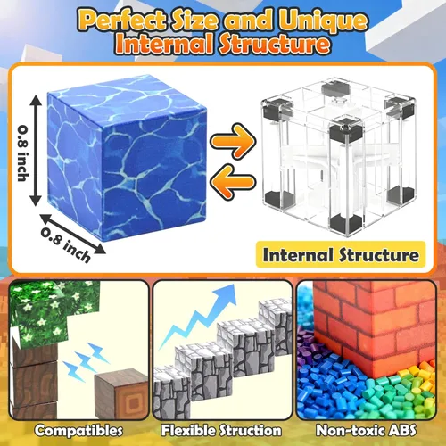 Miniatura 3 de Juego de 32 mini azulejos magnéticos, juguetes magnéticos portátiles, juguetes de aprendizaje y juego STEM de construcción para niños, juguete