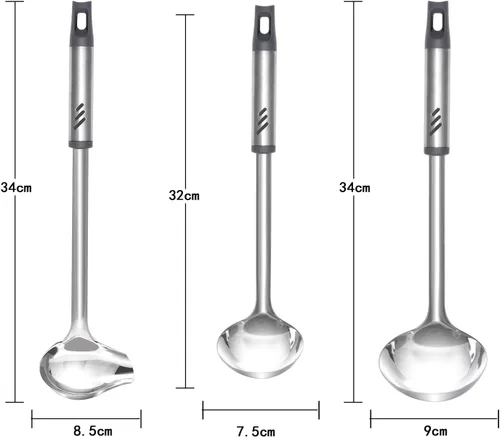 Miniatura 6 de KLB-ASB-123 Cucharón para salsa, cucharón de salsa de acero inoxidable con boquilla de vertido, cuchara de llovizna de 13.4 pulgadas para salsas