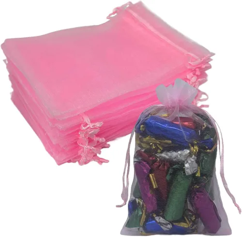 Miniatura 8 de Bolsas de regalo de organza de 5 x 7 pulgadas con cordón para joyas, dulces, flores de lavanda secas, 100 bolsitas rojas, bolsa de malla de tela