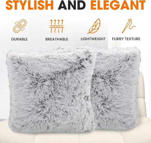 Miniatura 5 de Cheer Collection Cojines Decorativos para Sofá y Cama, Cojines Decorativos Suaves y Peludos con Rellenos Incluidos, Acogedores Cojines de Piel Gris