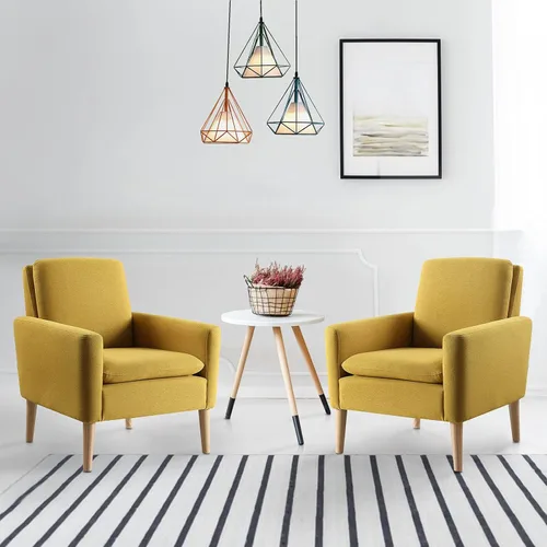 Miniatura 14 de Juego de 2 sillas decorativas para sala de estar, silla de lectura cómoda tapizada de tela, sillón moderno de mediados de siglo para dormitorio, Gris