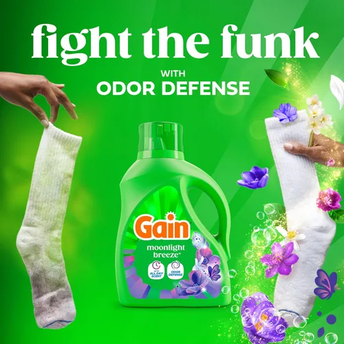Miniatura 3 de Gain Detergente líquido para ropa con defensa del olor, aroma Moonlight Breeze, jabón de lavandería para lavadoras HE, 60 onzas líquidas, 45 cargas