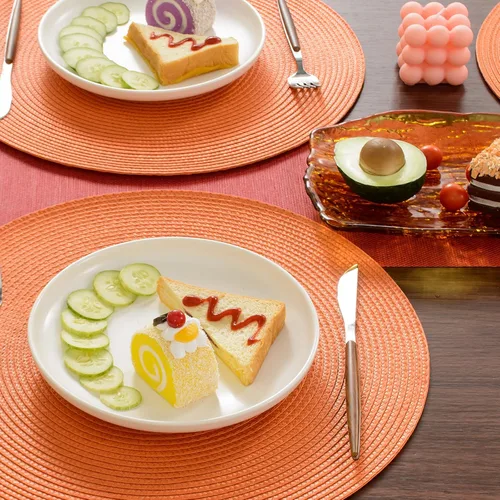 Miniatura 7 de FunWheat Juego de 6 manteles individuales redondos trenzados para mesas de comedor, tejidos, lavables, antideslizantes, de 15 pulgadas