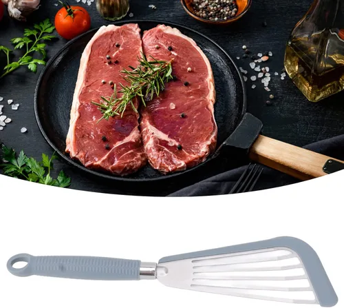 Miniatura 3 de Espátula de silicona de acero inoxidable con ranuras, espátula de cocina antiadherente para huevos, panqueques, pescados, hamburguesas (gris)