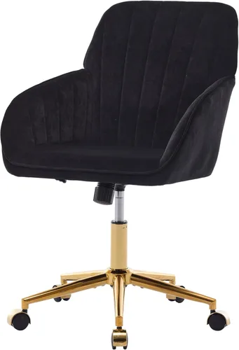 Miniatura 5 de Silla de oficina en casa, silla giratoria de terciopelo para escritorio, sillón tapizado moderno con base dorada para niñas y mujeres, asiento