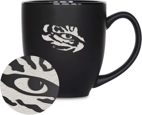 Miniatura 435 de Rico Industries - Taza de cerámica mate negra con grabado láser estándar de 15oz para NCAA (escuelas T & U) - Para bebidas calientes o frías