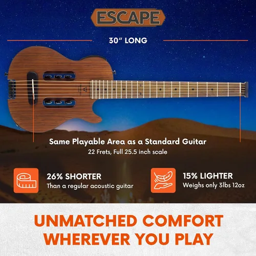 Miniatura 5 de Traveler Guitar Escape Mark III - Guitarra acústica de caoba Acústica portátil con amplificador de auriculares integrado Guitarra sin cabeza a