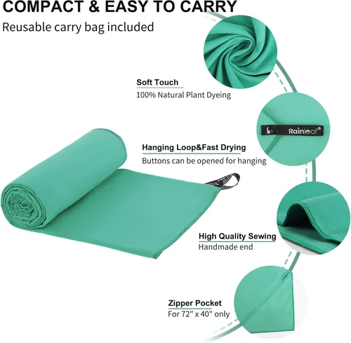 Miniatura 3 de Toalla de microfibra Rainleaf perfecta para viajes y gimnasio y camping. Secado rápido - Super absorbente - Ultra compacta - Liviana. Adecuada