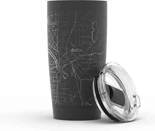 Miniatura 57 de Well Told Vaso de café aislado con diseño grabado de mapa de Atlanta Georgia, taza de acero inoxidable grabada (20 onzas, negro) con diseño de mapa