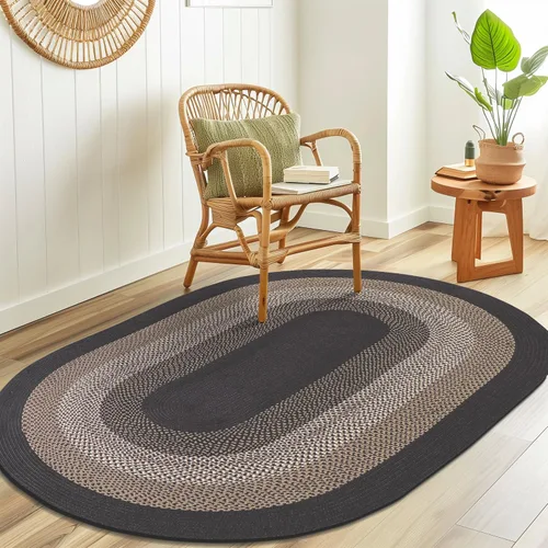 Miniatura 17 de Super Area Rugs - Alfombra trenzada rústica en tonos taupe y gris oscuro, ovalada para puerta/entrada principal, alfombra tejida para exteriores, 2