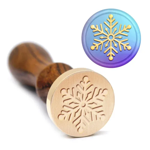Miniatura 5 de MAYJOYDIY Sello de cera de copo de nieve, sello de cera de sellado de Navidad, 0.984 in, cabeza de sello de latón extraíble con mango de madera