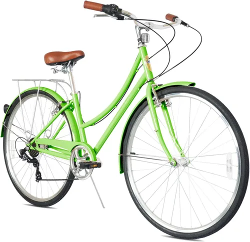 Miniatura 10 de MICARGI Kansans Beach Cruiser Bike - Empuñaduras de cuero de 7 velocidades y cojín de asiento V-Brake para adultos Vainilla