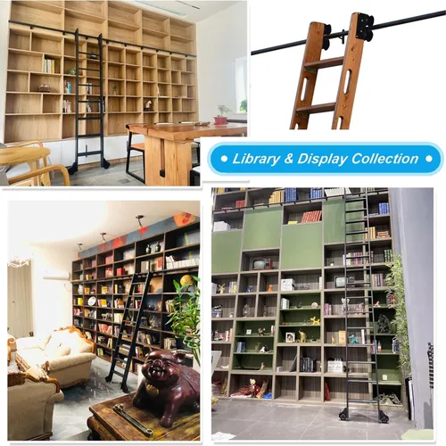 Miniatura 3 de Kit de herramientas de riel deslizante de escalera rodante Riel de puerta deslizante de escalera de biblioteca con ruedas de rodillo de suelo