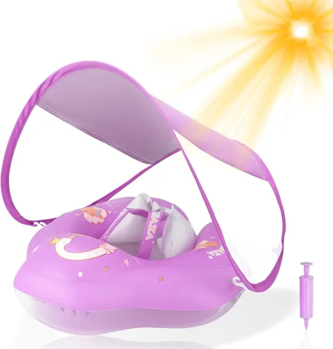 WYRIAZA Flotador para bebé con toldo, flotador de natación para piscina para bebés, flotadores para niños pequeños con protección solar UPF50+,