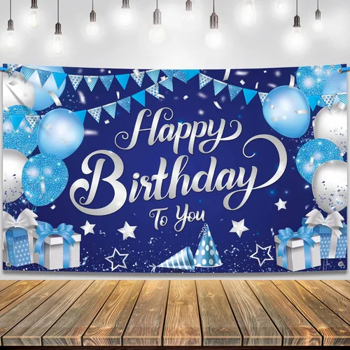 Miniatura 12 de KatchOn, Cartel de feliz cumpleaños negro y dorado, extragrande, 72 x 44 pulgadas, pancarta de fondo negro y dorado para decoraciones de feliz Azul